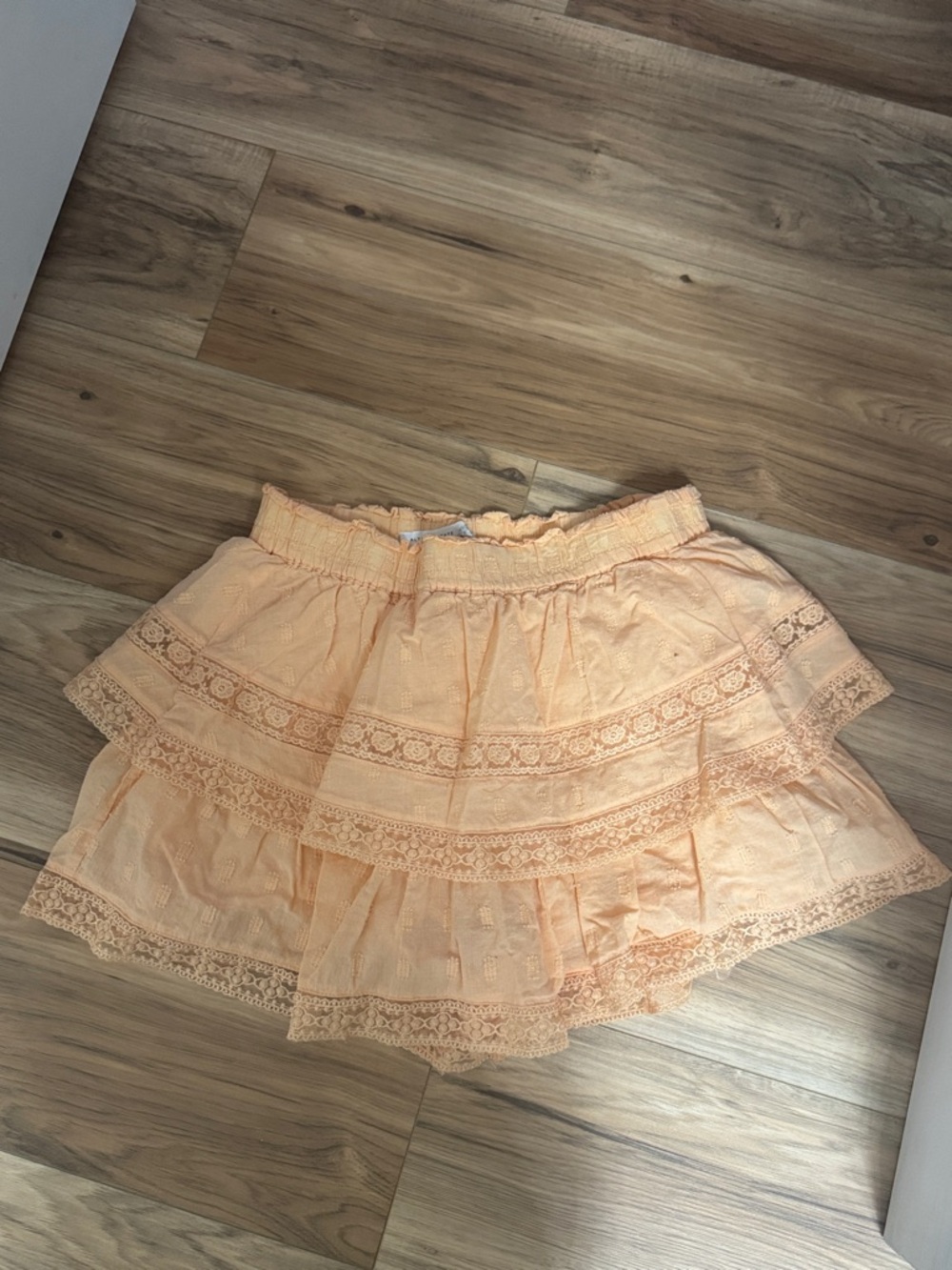 Peach Lace Tiered Mini Skirt - Women
